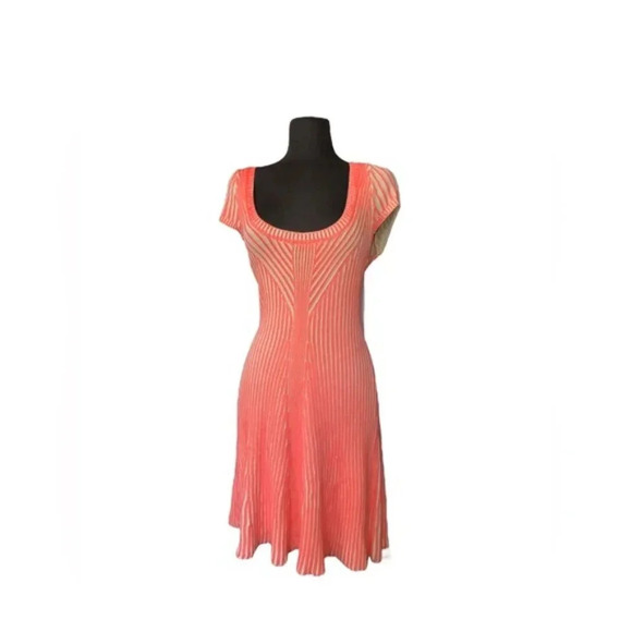 Free People Hot Off The Press Stretch Ribbed Knit Coral Pink Dress Size … - Picture 2 of 8